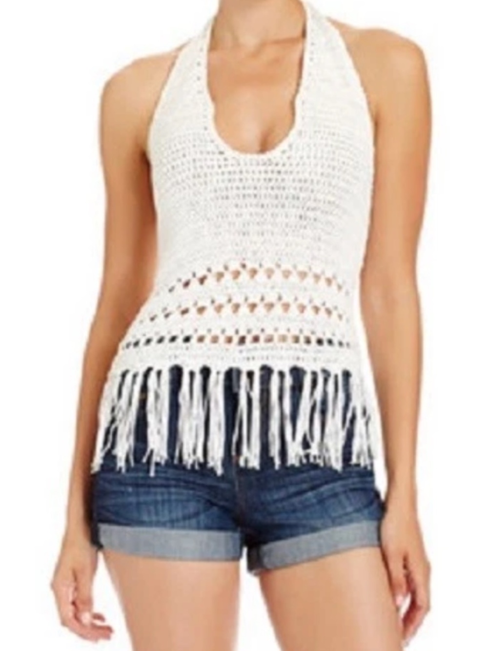 NWT Bebe 2b white halter lace crochet top